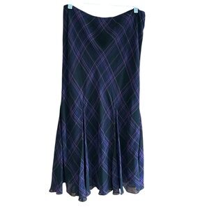 RALPH LAUREN Y2K SILK‎ Purple Plaid Trumpet Skirt 6